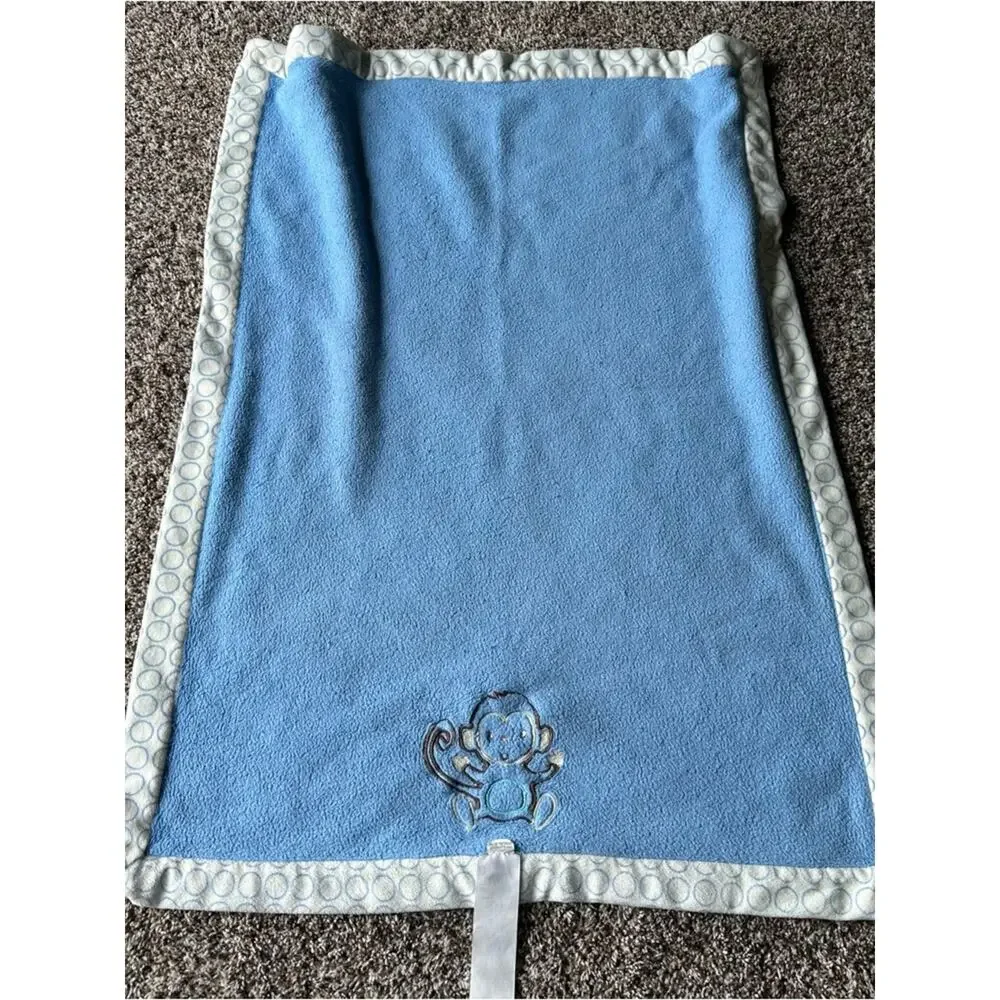 Taggies Blue Monkey Baby Blanket with Light Blue Dot Border
